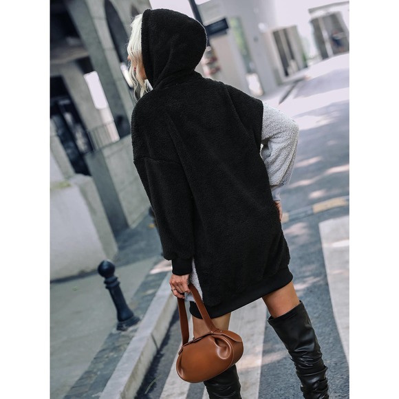 Color Block Teddy Hoodie Dress - Picture 2 of 4